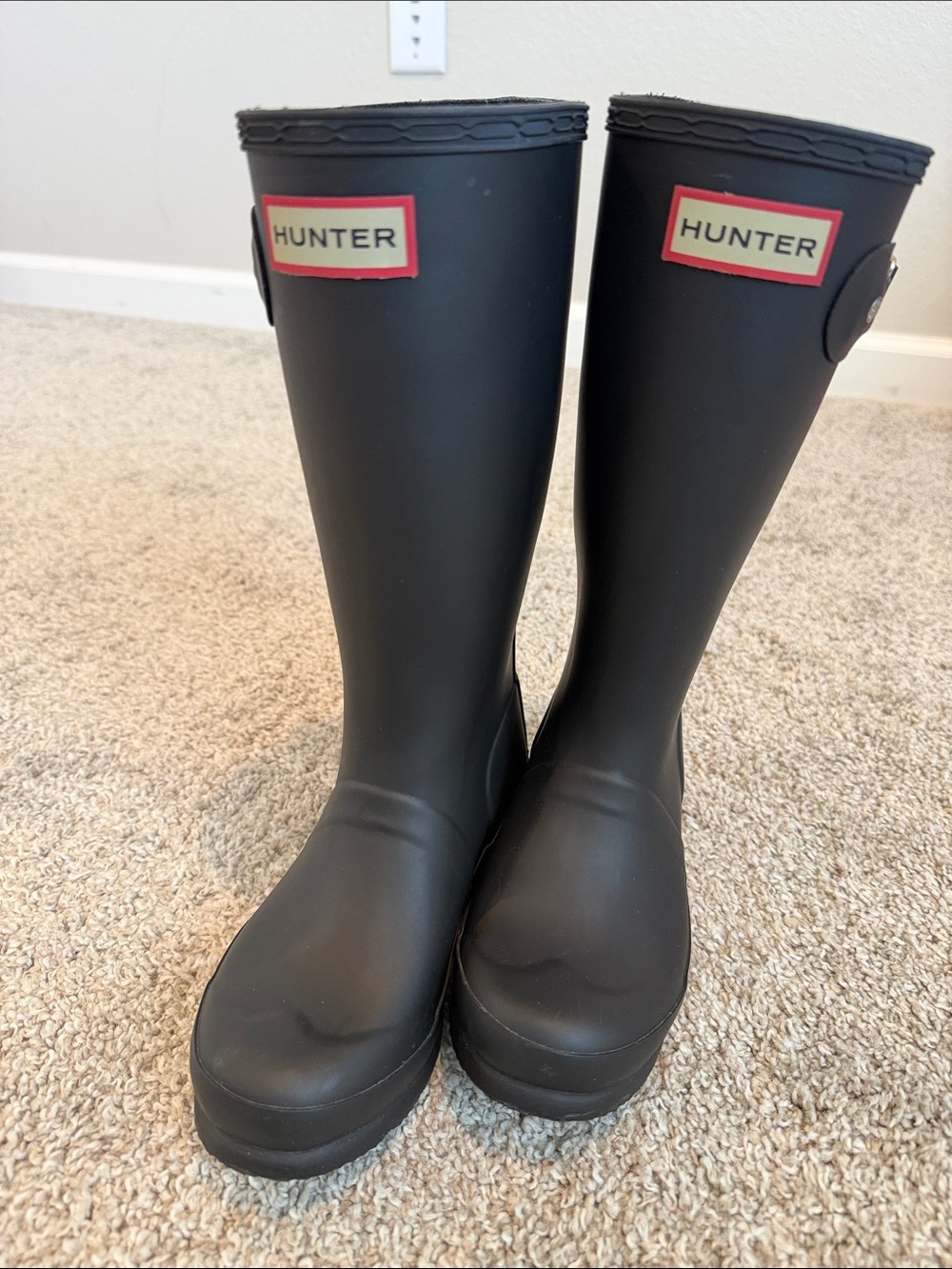 Kids Hunter Black Tall Logo Rain Boots